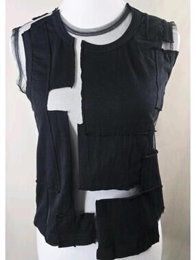 Comme des Garçons Black Patchwork Fishnet Mesh Tank Top Sleeveless Women’s S